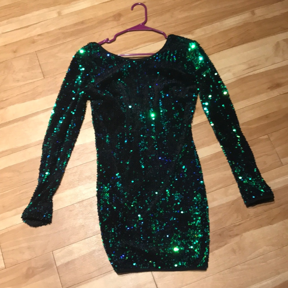 Blue and green sequin cocktail dress